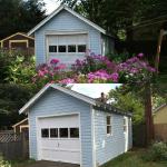 Rebuilding a garage demolished by a fallen tree. Since it was in a historical district we had to rebuild the garage exactly how it was before it was destroyed based off of a picture we were given by the owner. The final picture you see the garage before it was collapsed, and below it's finished